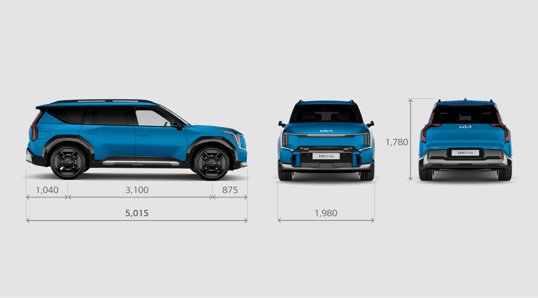 Kia EV9, MMG, alle Dimensionan